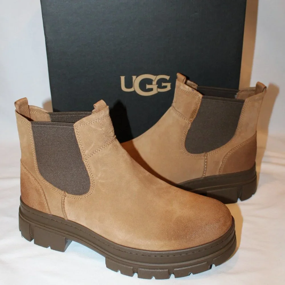NIB UGG MEN'S‎ WATERPROOF SUEDE CHELSEA PULL ON WINTER WORK BOOTS CHESTNUT